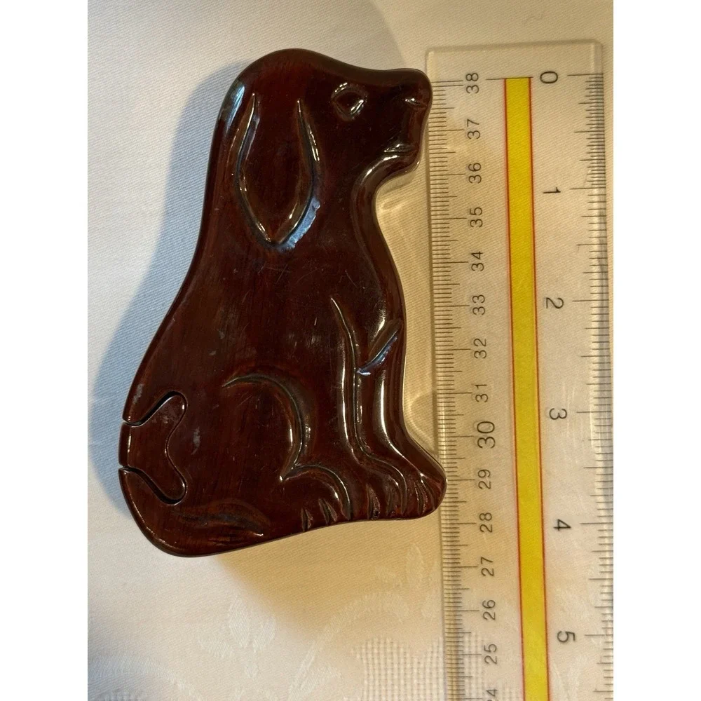 Glossy Lacquer Wooden Dog Secret Puzzle Box Hand Carved Trinket Case